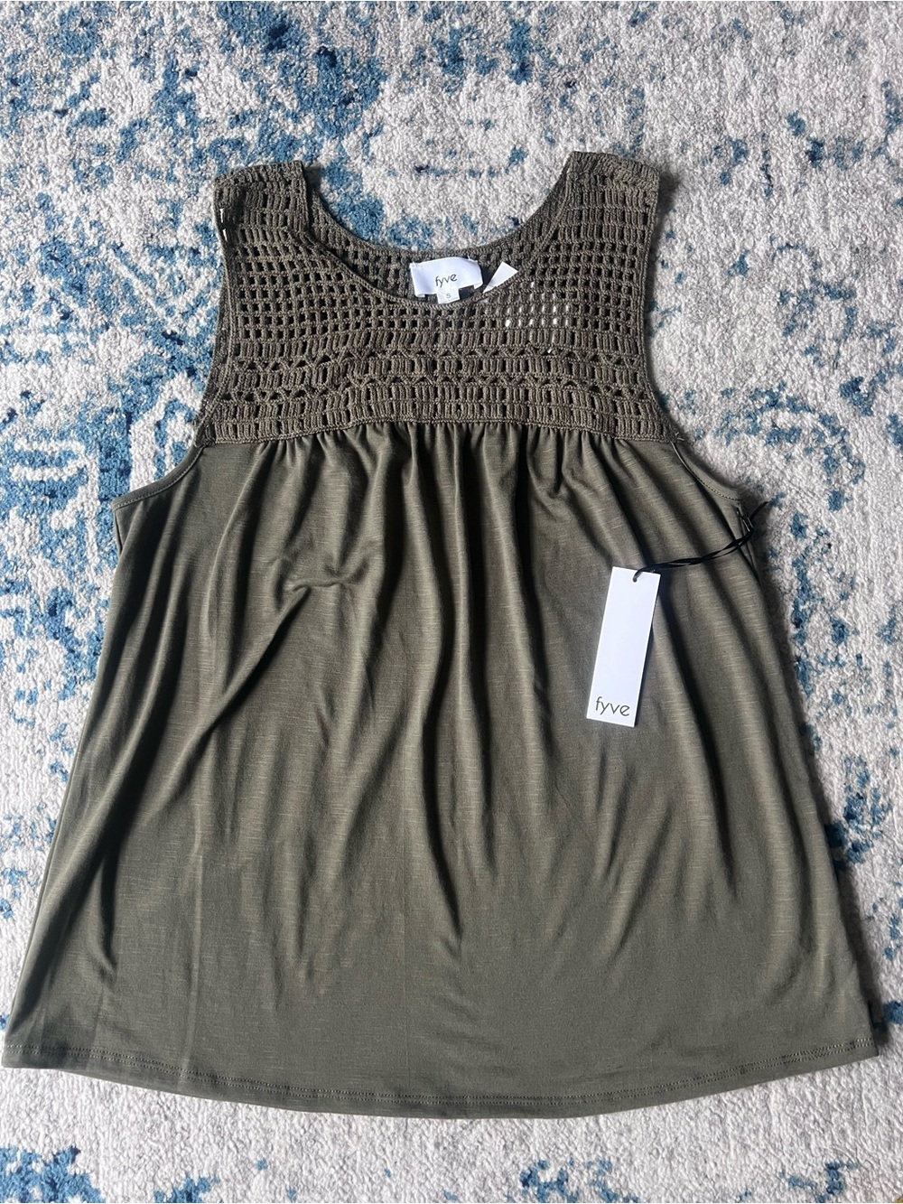 Olive Crochet Yoke Sleeveless Top